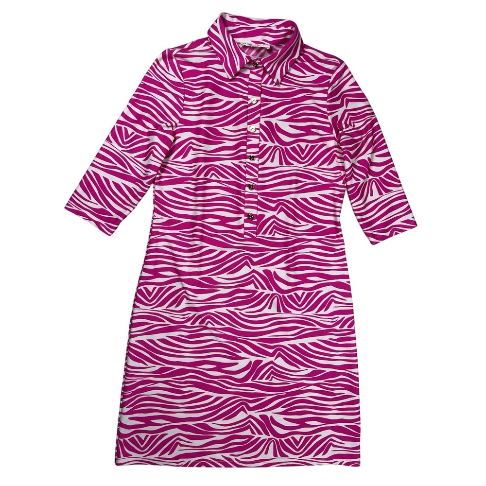 Jude Connally Women's Pink White Zebra Stripe Dress Sz Small Casual Office Party